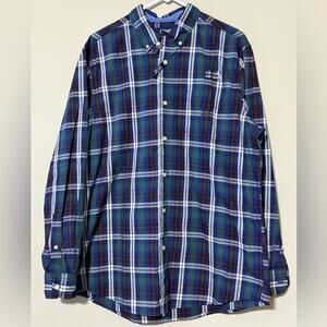 CHAPS men’s size large blue green red plaid long sleeve button down easy care